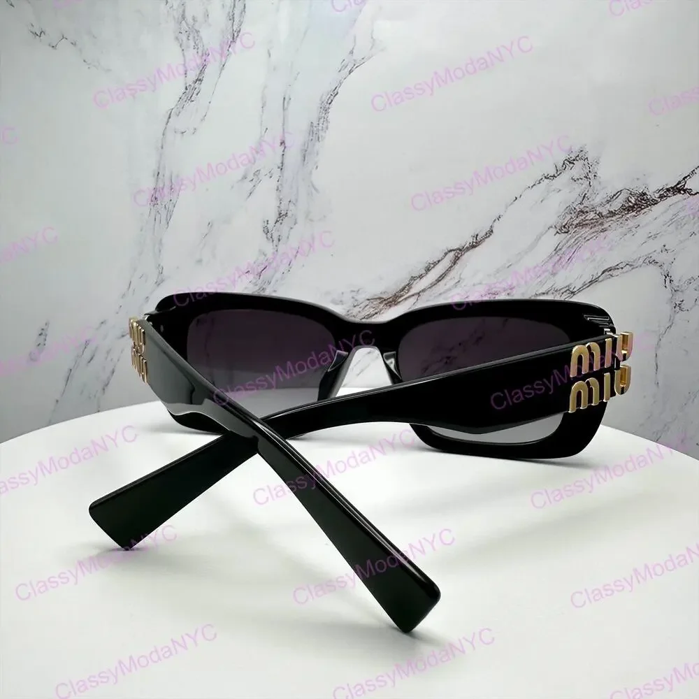 New MIU MIU Sunglasses Black Square Acetate Gold Metal Logo Italy Authentic
